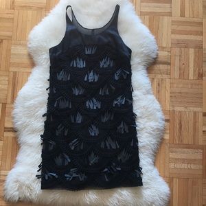 BCBGMaxAzria Beaded Paillette Mesh Cocktail Dress